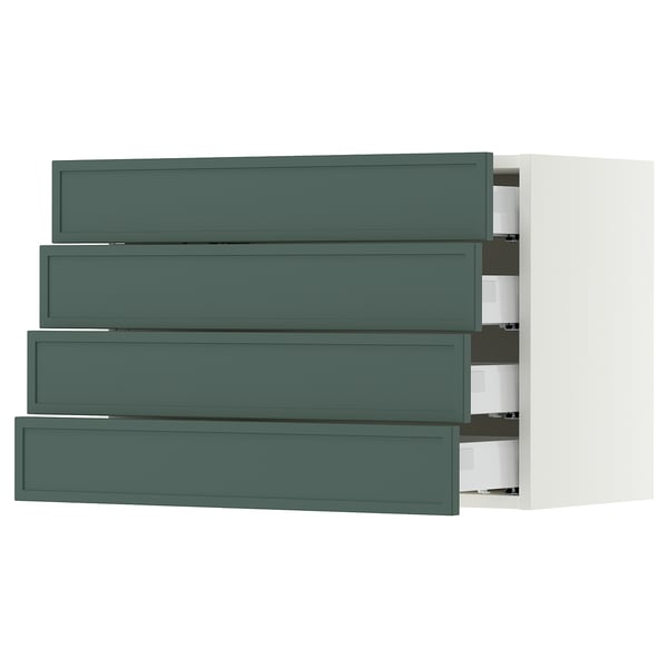 SEKTION / MAXIMERA Armoire murale 4 tiroirs, blanc/Aspudden gris-vert foncé, 30x15x20 "