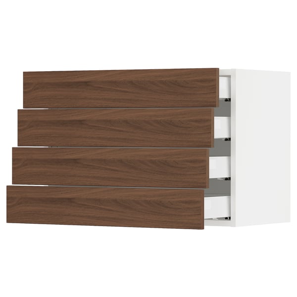SEKTION / MAXIMERA Armoire murale 4 tiroirs, blanc Enköping/brun effet noyer, 30x15x20 "