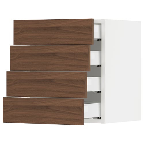 SEKTION / MAXIMERA Armoire murale 4 tiroirs, blanc Enköping/brun effet noyer, 18x15x20 "