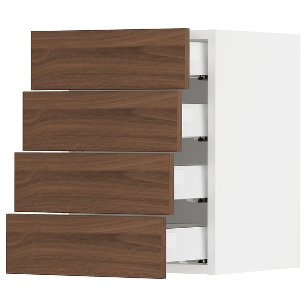 SEKTION / MAXIMERA Armoire murale 4 tiroirs, blanc Enköping/brun effet noyer, 15x15x20 "