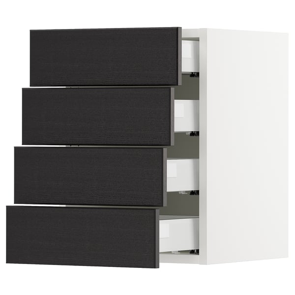 SEKTION / MAXIMERA Armoire murale 4 tiroirs, blanc/Lerhyttan teinté noir, 15x15x20 "