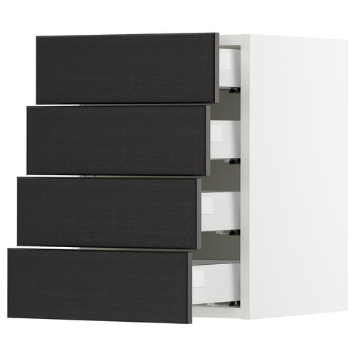 SEKTION / MAXIMERA Armoire murale 4 tiroirs, blanc/Lerhyttan teinté noir, 15x15x20 "