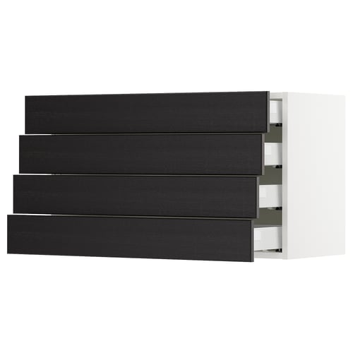SEKTION / MAXIMERA Armoire murale 4 tiroirs, blanc/Lerhyttan teinté noir, 36x15x20 "