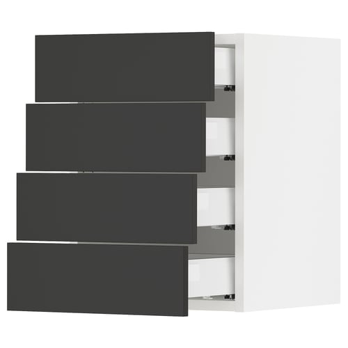 SEKTION / MAXIMERA Armoire murale 4 tiroirs, blanc/Nickebo anthracite mat, 15x15x20 "