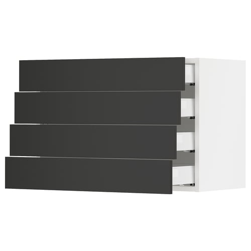 SEKTION / MAXIMERA Armoire murale 4 tiroirs, blanc/Nickebo anthracite mat, 30x15x20 "