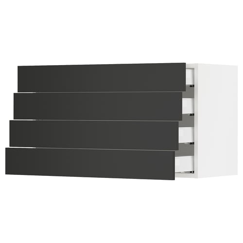 SEKTION / MAXIMERA Armoire murale 4 tiroirs, blanc/Nickebo anthracite mat, 36x15x20 "