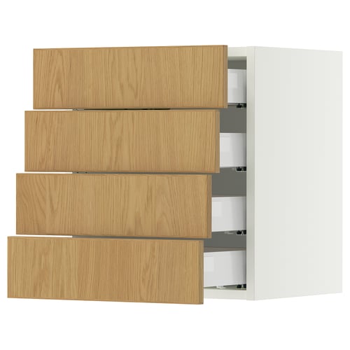 SEKTION / MAXIMERA Armoire murale 4 tiroirs, blanc/Sinarp chêne plaqué, 18x15x20 "