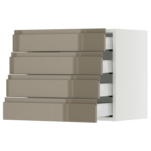 SEKTION / MAXIMERA Armoire murale 4 tiroirs, blanc/Voxtorp gris-brun foncé ultrabrillant, 24x15x20 "