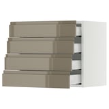 SEKTION / MAXIMERA Armoire murale 4 tiroirs, blanc/Voxtorp gris-brun foncé ultrabrillant, 24x15x20 "