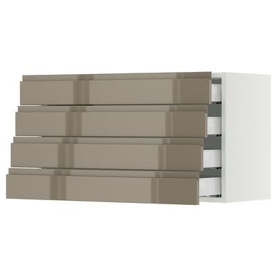 SEKTION / MAXIMERA Armoire murale 4 tiroirs, blanc/Voxtorp gris-brun foncé ultrabrillant, 36x15x20 "