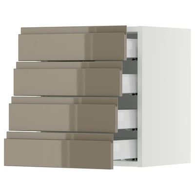 SEKTION / MAXIMERA Armoire murale 4 tiroirs, blanc/Voxtorp gris-brun foncé ultrabrillant, 18x15x20 "