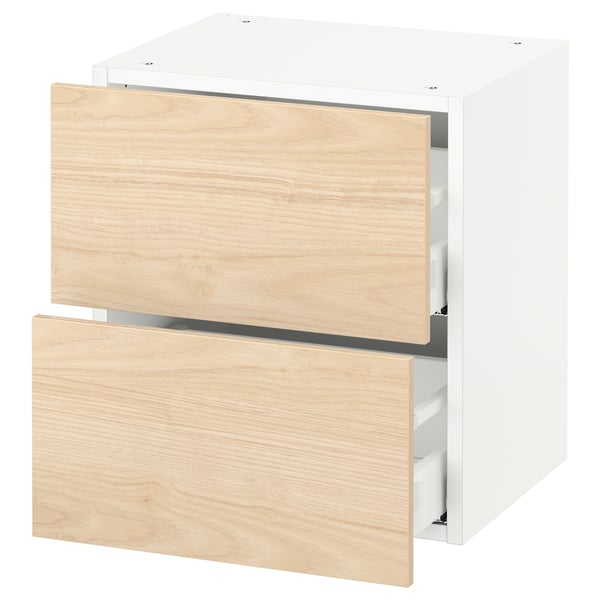 SEKTION / MAXIMERA Armoire murale à 2 tiroirs, blanc/Askersund effet frêne clair, 18x15x20 "