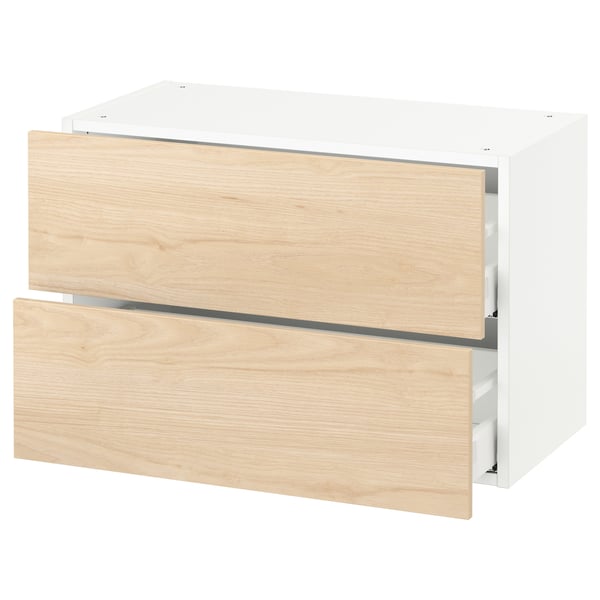 SEKTION / MAXIMERA Armoire murale à 2 tiroirs, blanc/Askersund effet frêne clair, 30x15x20 "