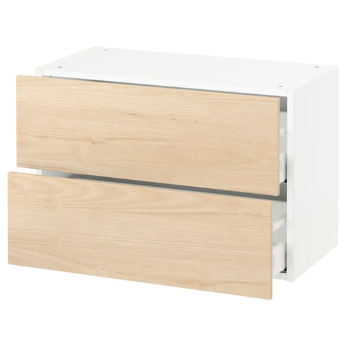 SEKTION / MAXIMERA Armoire murale à 2 tiroirs, blanc/Askersund effet frêne clair, 30x15x20 "