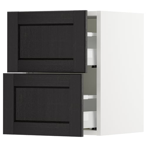 SEKTION / MAXIMERA Armoire murale à 2 tiroirs, blanc/Lerhyttan teinté noir, 15x15x20 "