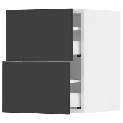 SEKTION / MAXIMERA Armoire murale à 2 tiroirs, blanc/Nickebo anthracite mat, 15x15x20 "