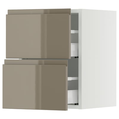 SEKTION / MAXIMERA Armoire murale à 2 tiroirs, blanc/Voxtorp gris-brun foncé ultrabrillant, 15x15x20 "