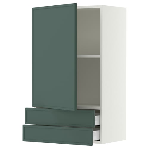 SEKTION / MAXIMERA Armoire murale avec porte/2tiroirs, blanc/Aspudden gris-vert foncé, 24x15x40 "