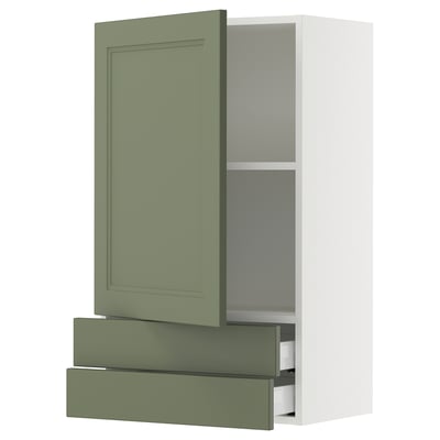SEKTION / MAXIMERA Armoire murale avec porte/2tiroirs, blanc/Axstad gris-vert, 24x15x40 "