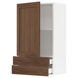 SEKTION / MAXIMERA Armoire murale avec porte/2tiroirs, blanc Enköping/brun effet noyer, 24x15x40 "