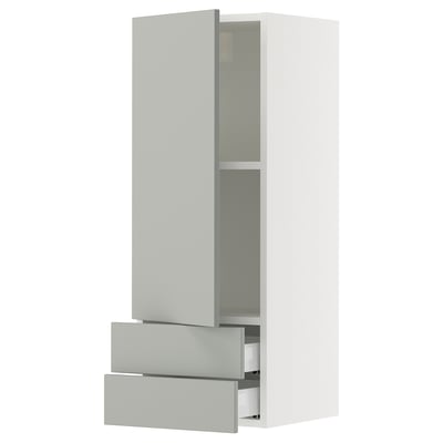 SEKTION / MAXIMERA Armoire murale avec porte/2tiroirs, blanc/Havstorp gris clair, 15x15x40 "