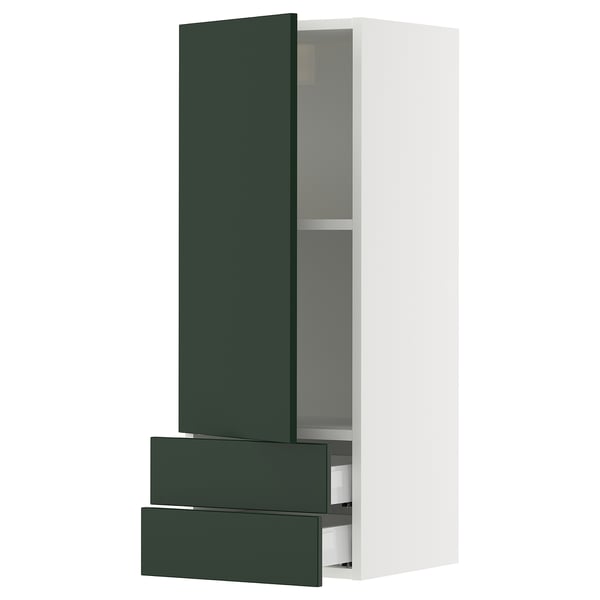 SEKTION / MAXIMERA Armoire murale avec porte/2tiroirs, blanc/Havstorp vert profond, 15x15x40 "