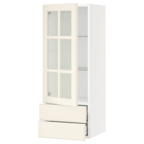 SEKTION / MAXIMERA Armoire murale pte vitrée/2 tiroirs, blanc/Bodbyn blanc cassé, 15x15x40 "
