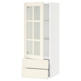 SEKTION / MAXIMERA Armoire murale pte vitrée/2 tiroirs, blanc/Bodbyn blanc cassé, 15x15x40 "