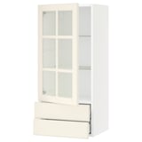 SEKTION / MAXIMERA Armoire murale pte vitrée/2 tiroirs, blanc/Bodbyn blanc cassé, 18x15x40 "