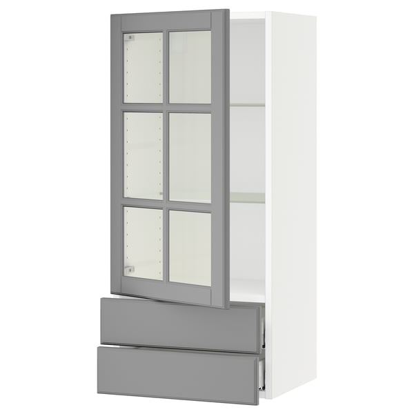 SEKTION / MAXIMERA Armoire murale pte vitrée/2 tiroirs, blanc/Bodbyn gris, 18x15x40 "