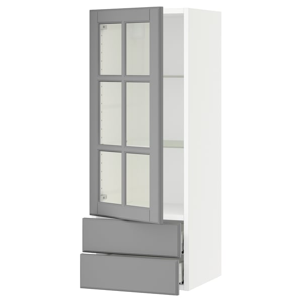 SEKTION / MAXIMERA Armoire murale pte vitrée/2 tiroirs, blanc/Bodbyn gris, 15x15x40 "