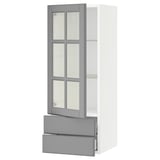 SEKTION / MAXIMERA Armoire murale pte vitrée/2 tiroirs, blanc/Bodbyn gris, 15x15x40 "
