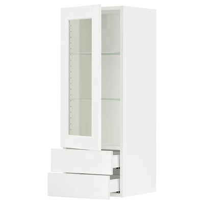 SEKTION / MAXIMERA Armoire murale pte vitrée/2 tiroirs, blanc Enköping/blanc effet bois, 15x15x40 "