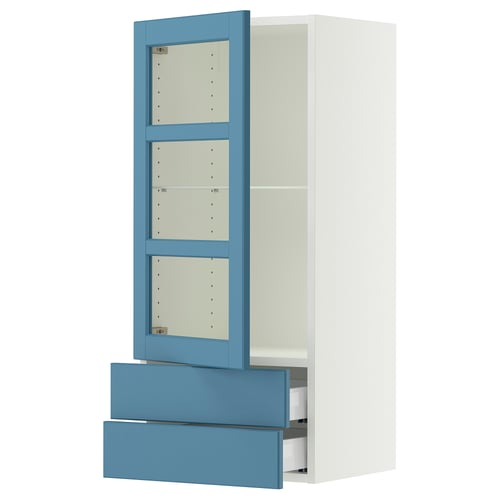 SEKTION / MAXIMERA Armoire murale pte vitrée/2 tiroirs, blanc/Lerhyttan bleu, 18x15x40 "
