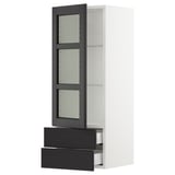 SEKTION / MAXIMERA Armoire murale pte vitrée/2 tiroirs, blanc/Lerhyttan teinté noir, 15x15x40 "