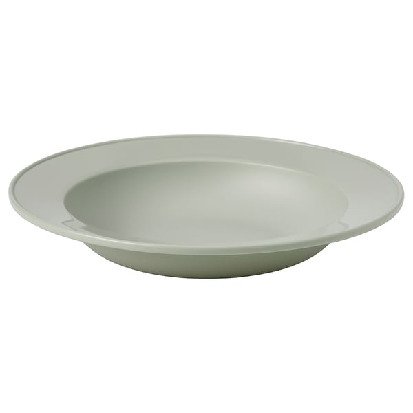 SIMKRABBA Assiette creuse, plastique/gris-vert, 8 ½ "
