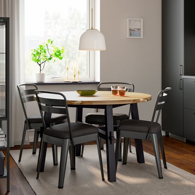 SKOGSTA / RAMSNÄS Table et 4 chaises, acacia noir/anthracite Vissle gris foncé, 47 1/4 "