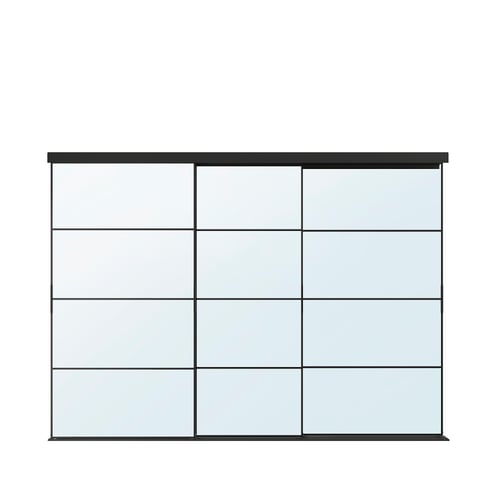 SKYTTA / AULI Agencement porte coulissante, noir/verre miroir, 108 5/8x80 1/2 "