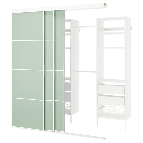 SKYTTA / AURDAL Pièce-penderie portes coulissantes, blanc blanc/Mehamn vert clair, 89x47 1/4x94 1/2 "