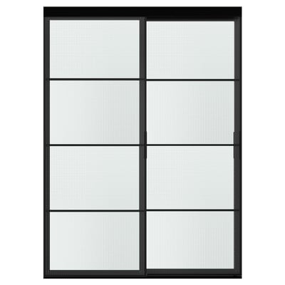SKYTTA / LUNDBRÄSMA Agencement porte coulissante, noir/verre à carreaux, 59 7/8x80 1/2 "