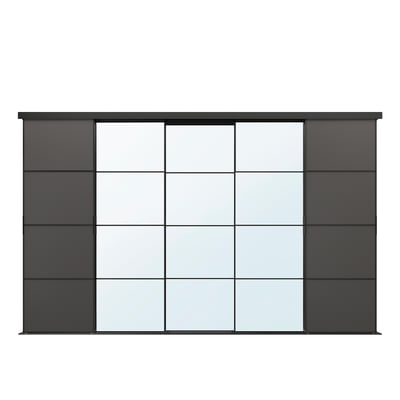 SKYTTA / MEHAMN/AULI Agencement porte coulissante, noir/gris foncé verre miroir, 147 7/8x94 1/2 "
