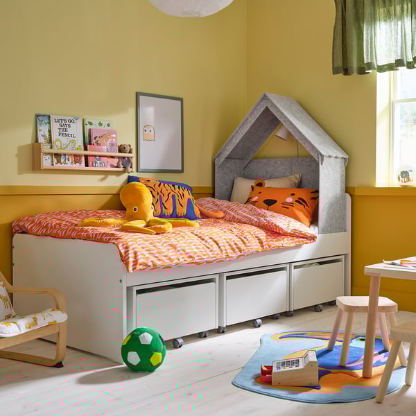 SLÄKT Structure de lit, accessoire pour lit inclus/gris, 1 place