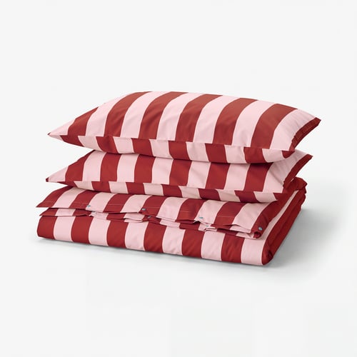 SLÅNHÖSTMAL Housse de couette et taie(s), rose clair rouge foncé/rayure, Très grand 2 places