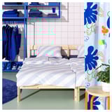 SLÖJSILJA Housse de couette et taie(s), bleu clair/blanc/rayure, Très grand 2 places