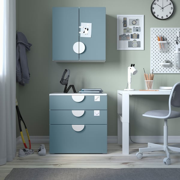 SMÅSTAD Armoire murale, blanc bleu/avec 1 tablette, 23 5/8x12 5/8x23 5/8 "