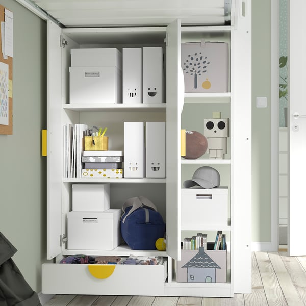 SMÅSTAD Lit mezzanine, blanc blanc/avec bureau avec 2 tablettes, 1 place