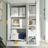 SMÅSTAD Lit mezzanine, blanc blanc/avec bureau avec 2 tablettes, 1 place