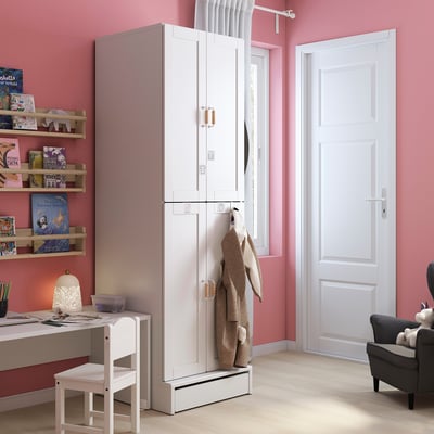 SMÅSTAD / UPPFÖRA Armoire-penderie, blanc avec cadre/avec 2 tringles à vêtements, 23 5/8x25 5/8x77 1/8 "