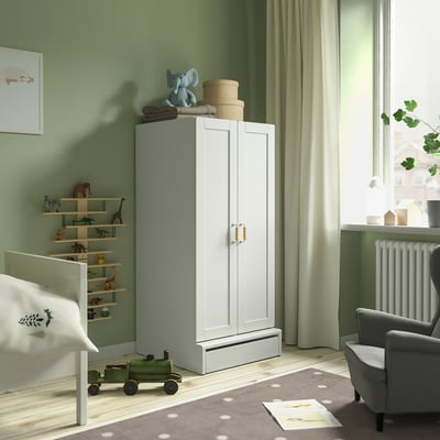 SMÅSTAD / UPPFÖRA Armoire-penderie, blanc avec cadre/avec 3 tablettes, 23 5/8x25 5/8x53 1/2 "