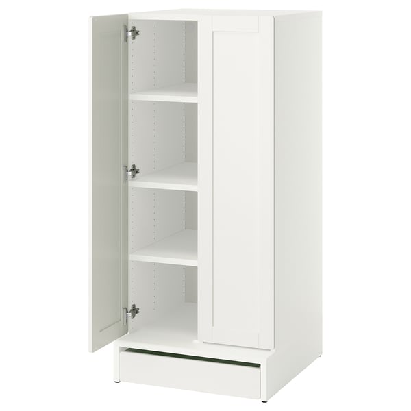 SMÅSTAD / UPPFÖRA Armoire-penderie, blanc avec cadre/avec 3 tablettes, 23 5/8x25 5/8x53 1/2 "